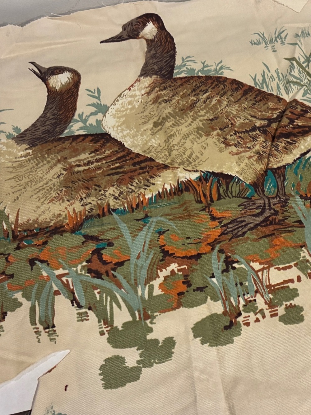 VTG 60s Cotton Twill WILD DUCKS Fabric Cutout Scraps For Craft/Applique Sewing